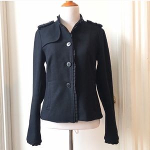 Gap utility military wool jacket navy blue coat ruffle trim size 2 dark acadamia